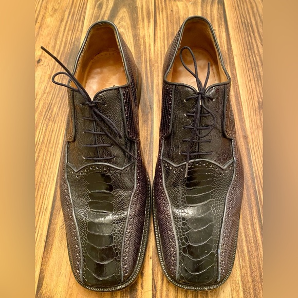 Belvedere Genuine Ostrich / Lizard Dark Navy Lace-Up  Dress Oxford Shoes Sz 10B - Picture 1 of 6